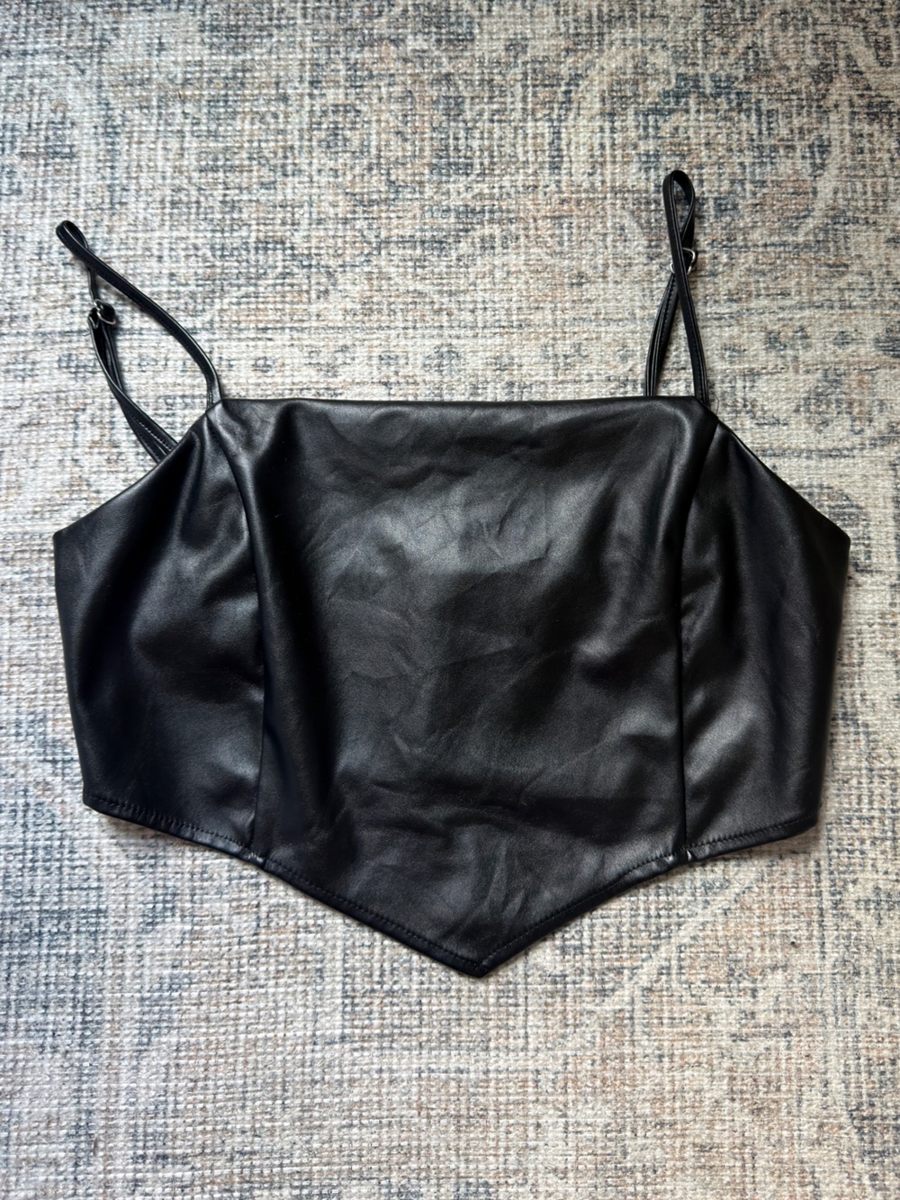 Blue Blush Black Faux Leather Corset Crop Top